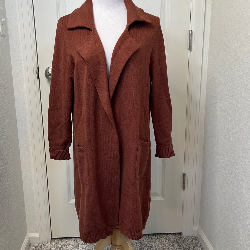 LuLaRoe Laura Rust Brown Longline Lapel Open Cardigan Sweater Medium